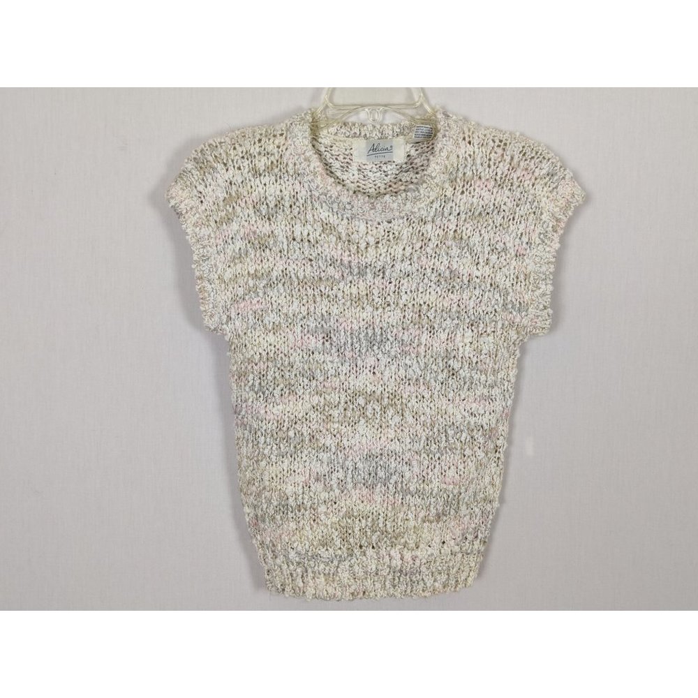 Vintage Alicia petite short sleeve acrylic light colored sweater sz SP
